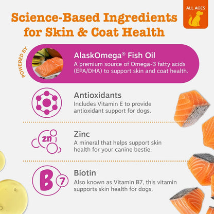 Zesty Paws Salmon Oil for Dogs Skin and Coat, Omega 3 Fish Oil Chews, 90 Count, Bacon Flavour