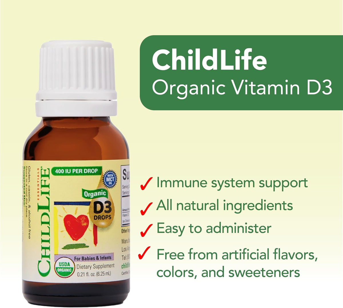 ChildLife Essentials Organic Vitamin D3 Drops – for Infants & Newborns, 400 IU per Serving, USDA Organic, Flavourless (approx. 6 ml) - görsel 7