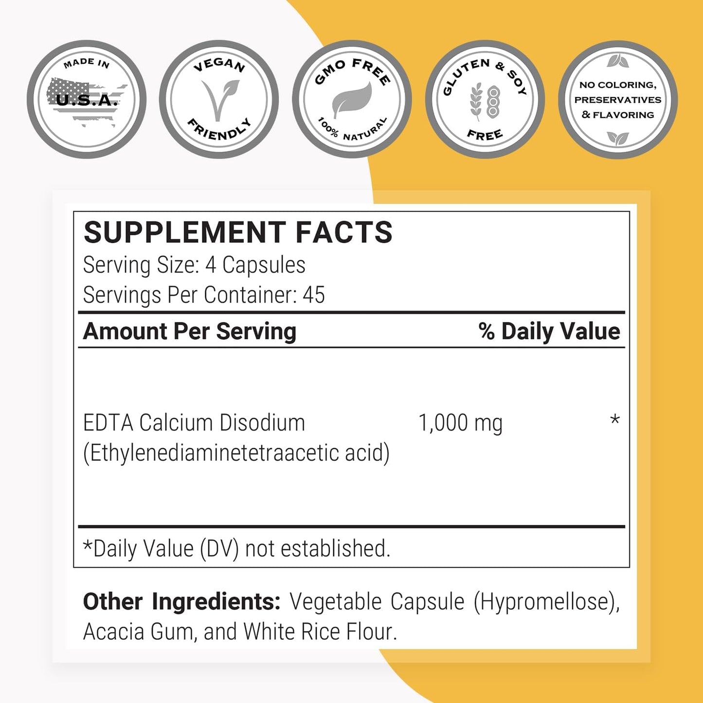 Supersmart - EDTA 1000mg per Day - Calcium Disodium EDTA Supplement - 180 Vegetarian Capsules - görsel 4