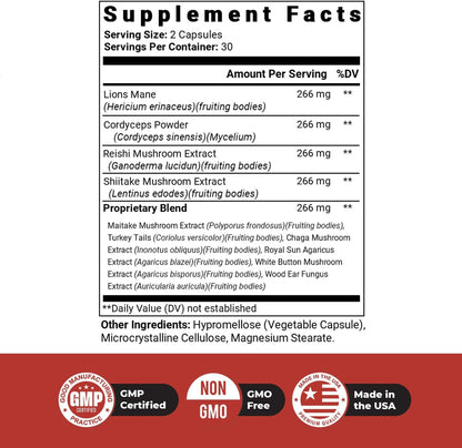 Dr. Love ROAR Lion's Mane – Cordyceps & Reishi – 60 Capsules, 1 Month Supply