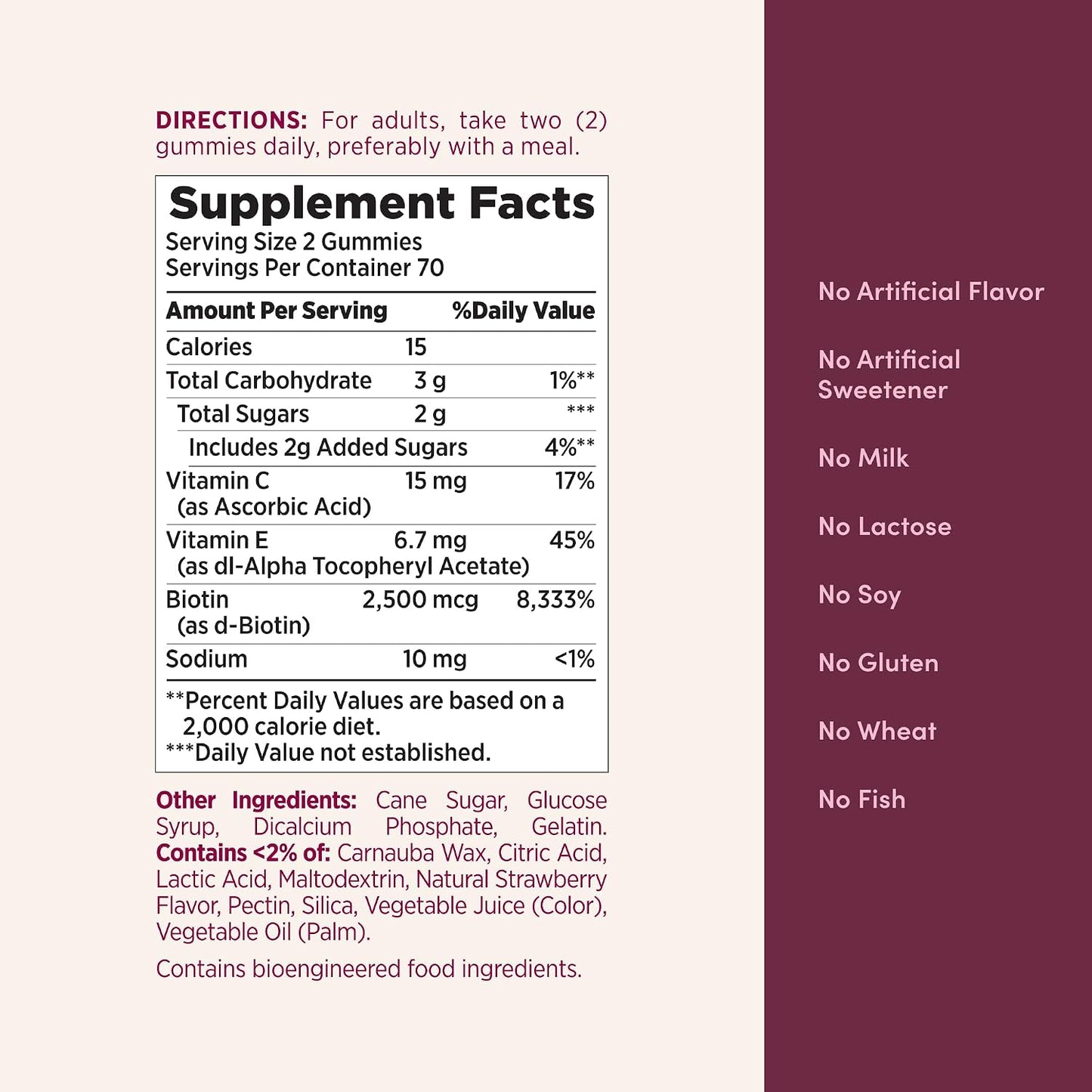 Nature's Bounty Hair, Skin & Nails Biotin Gummies - Strawberry Flavour - 2500 mcg - 140 Gummies (70 Servings) - görsel 5