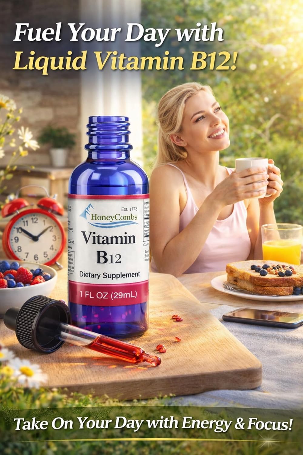 HoneyCombs Liquid Vitamin B12 Drops - Sublingual Cyanocobalamin Supplement - görsel 6