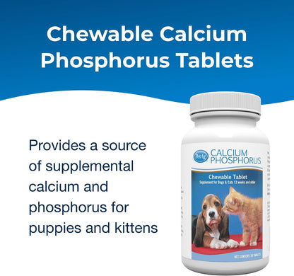 PetAg Calcium Phosphorus Tablets - 50 Tablets - Chewable Supplement for Dogs and Cats - Fortified with Vitamin D