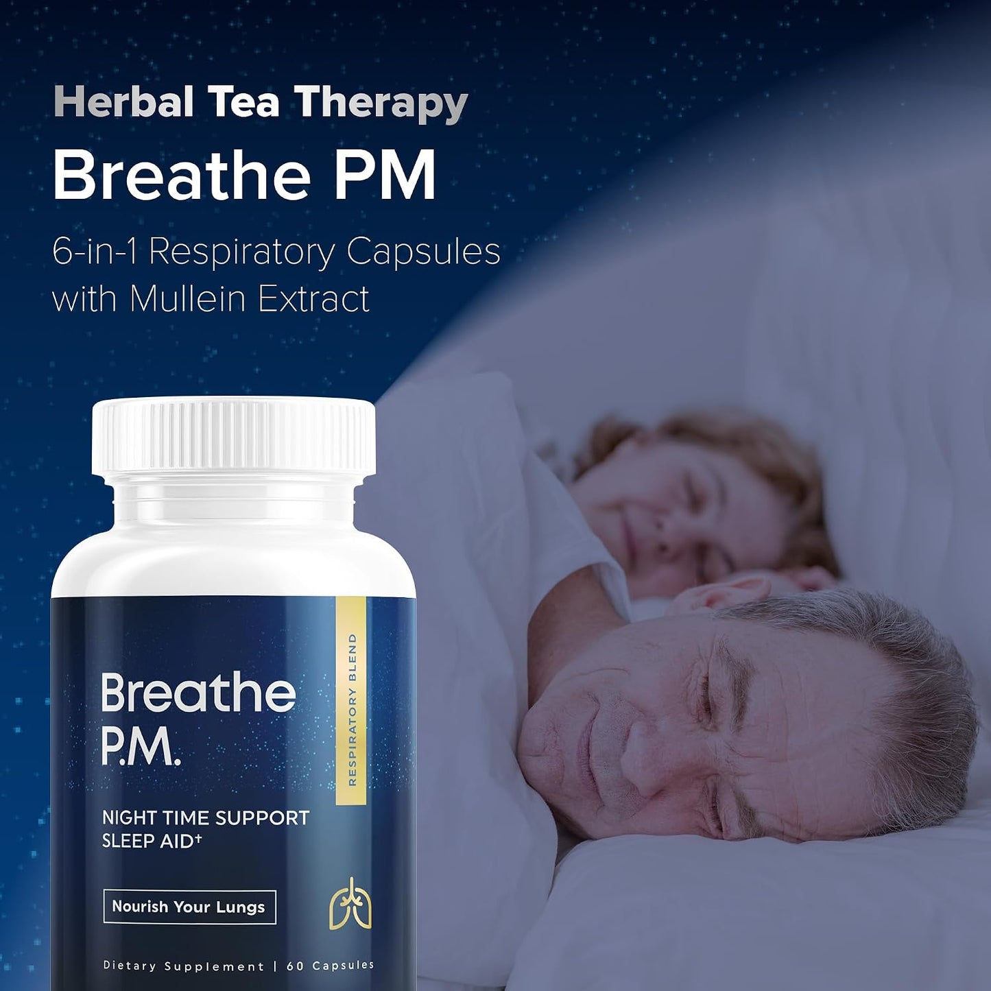 BREATHE PM Nighttime 6-in-1 Mullein Capsules for Lung Support (60 Capsules) - görsel 2