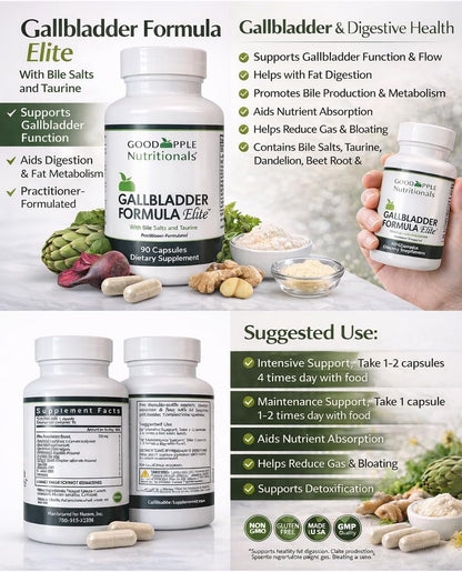 Gallbladder Formula Elite – Ox Bile Salts, Taurine and Digestive Enzymes – 90 Capsules