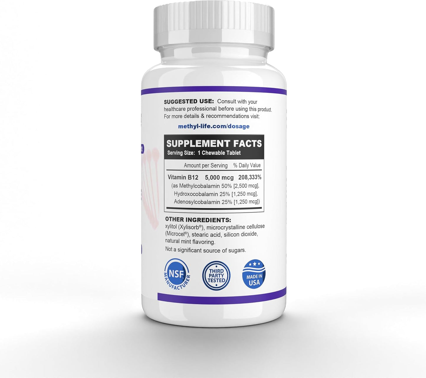 Methyl-Life B12 Complete – 5000 mcg Triple-Active B12 Supplement, 90 Chewable Tablets - görsel 2