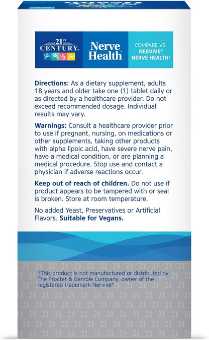 21st Century Nerve Health Tablets - Alpha Lipoic Acid 300mg with B Vitamins - 30 Tablets