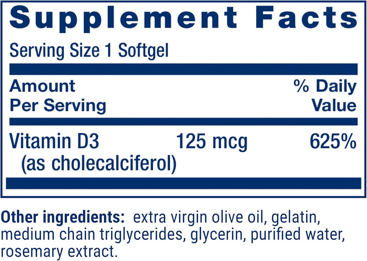 Life Extension Vitamin D3 125 mcg (5000 IU) - Bone Health & Immune Support - 60 Softgels - görsel 3