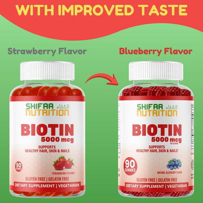 SHIFAA NUTRITION Vegan Biotin Gummies - 5000 mcg, 90 Gummies - Hair, Skin and Nails Support
