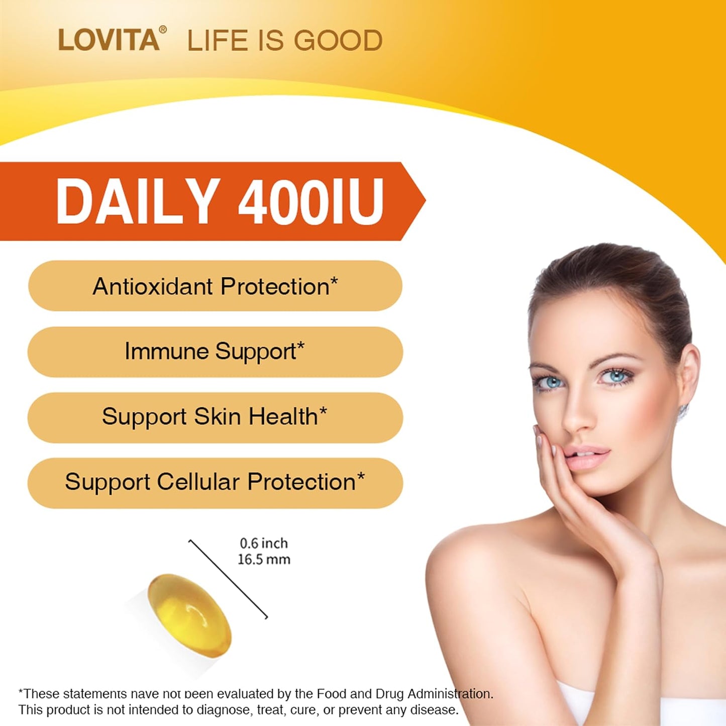 LOVITA Vitamin E 400 IU Vegan Soft gel capsules, Natural Vitamin E 268 mg (as d-alpha Tocopherol), for Healthy Skin, Hair, Nails, Antioxidant & Immune Support, 120 Vegan Soft gel capsules (Pack of 3) - görsel 3