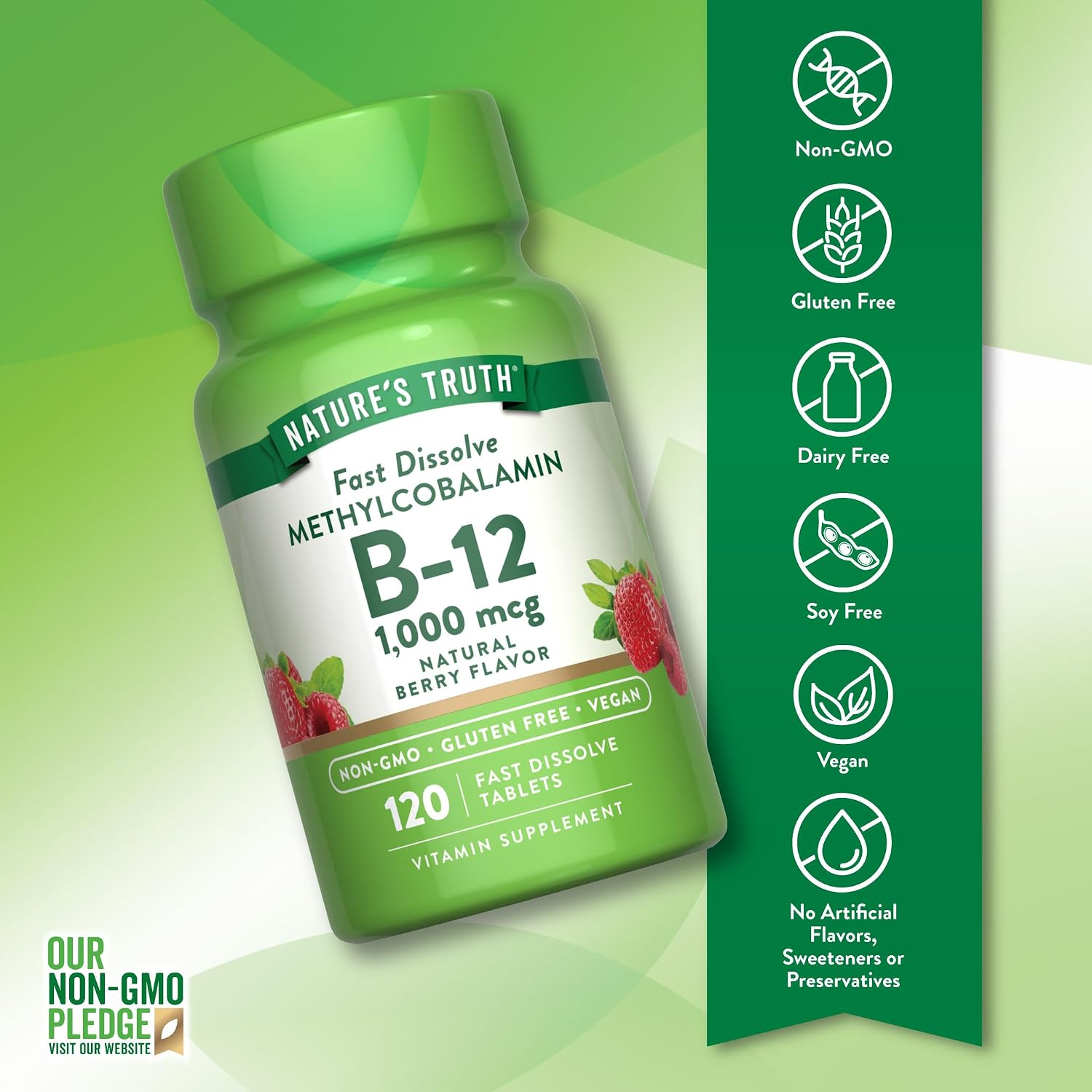 Nature's Truth B12 Vitamin Sublingual Tablets | 1000mcg | 120 Count | Vegan, Non-GM & Gluten-free - görsel 3