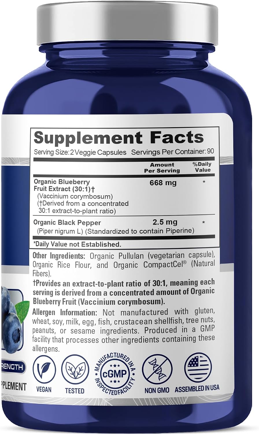 NusaPure Organic Blueberry Capsules, 668 mg, 180 Veg Capsules - görsel 2