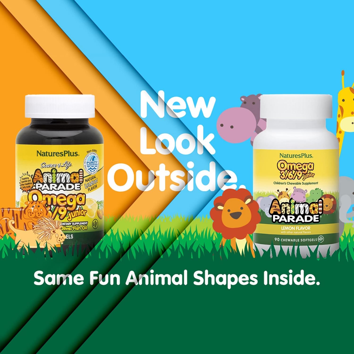 NaturesPlus Animal Parade Omega 3/6/9 Junior, Lemon Flavour - 90 Softgels - görsel 2