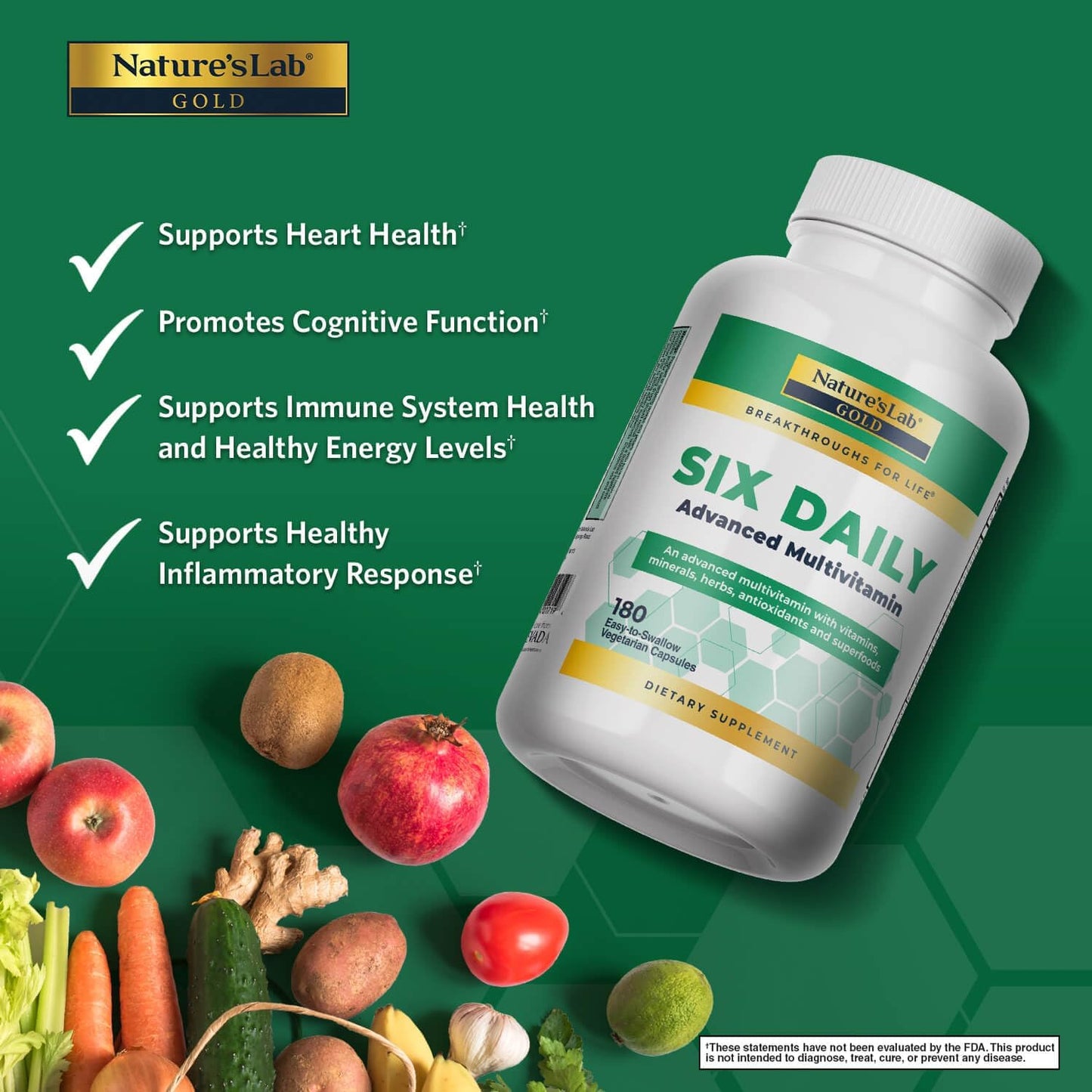 Nature's Lab Six Daily Advanced Multivitamin - 90+ Nutrients, Minerals, Antioxidants, Herbs & Whole Foods - 180 Capsules (30-Day Supply) - görsel 2