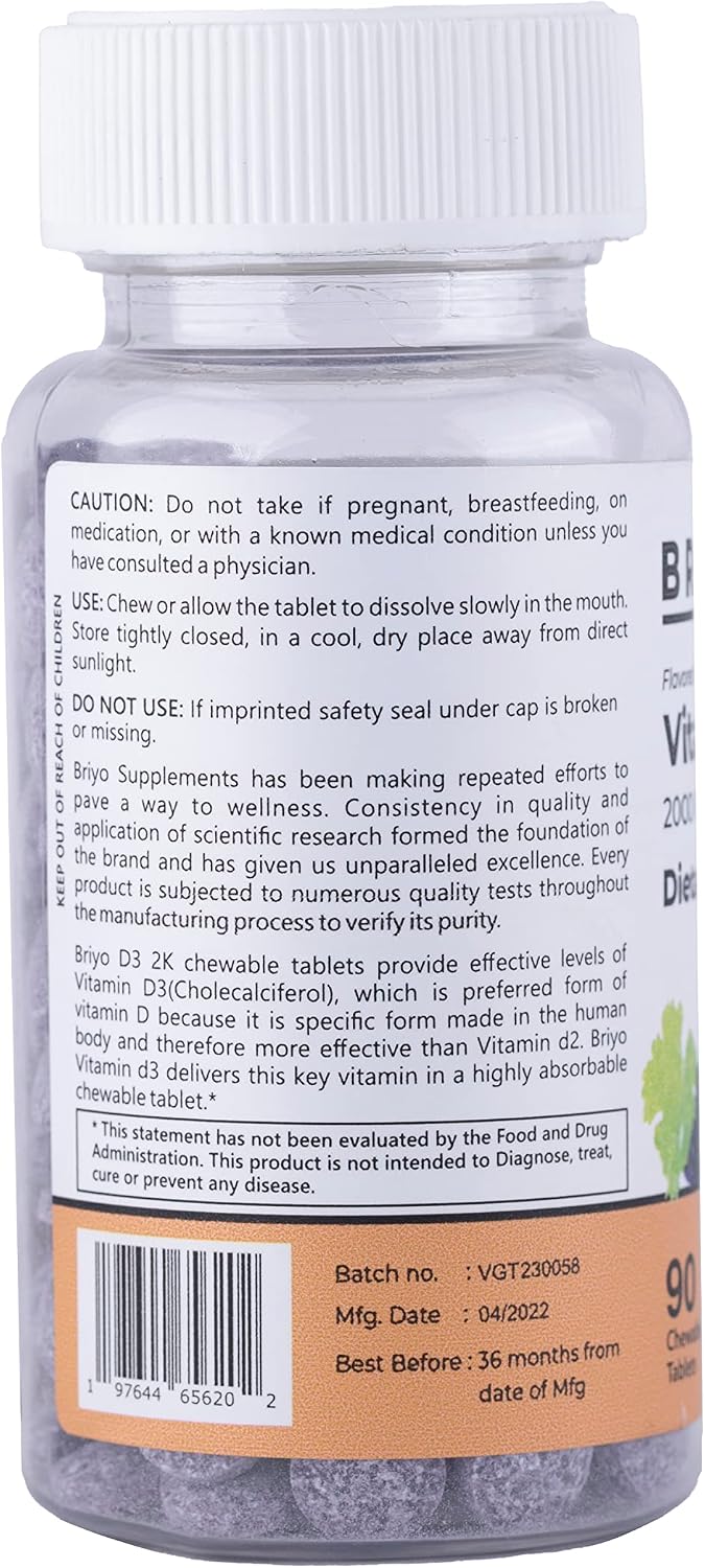 Briyosis Vitamin D3 2000 IU Chewable Tablets – Natural Grape Flavour (90 Tablets) - görsel 2