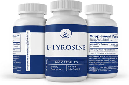 Pure Original Ingredients L-Tyrosine (100 Capsules) – Always Pure, No Additives or Fillers, Laboratory Verified