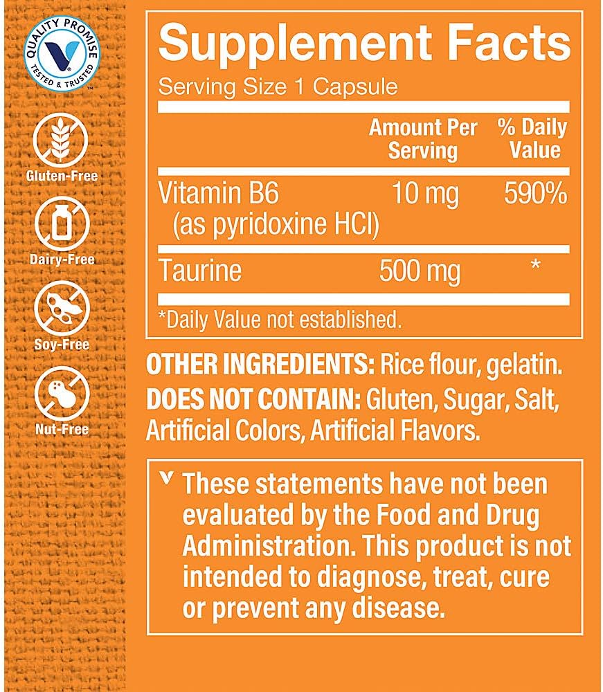 The Vitamin Shoppe Taurine 500mg with B6 – Cardiovascular and Antioxidant Support - görsel 2