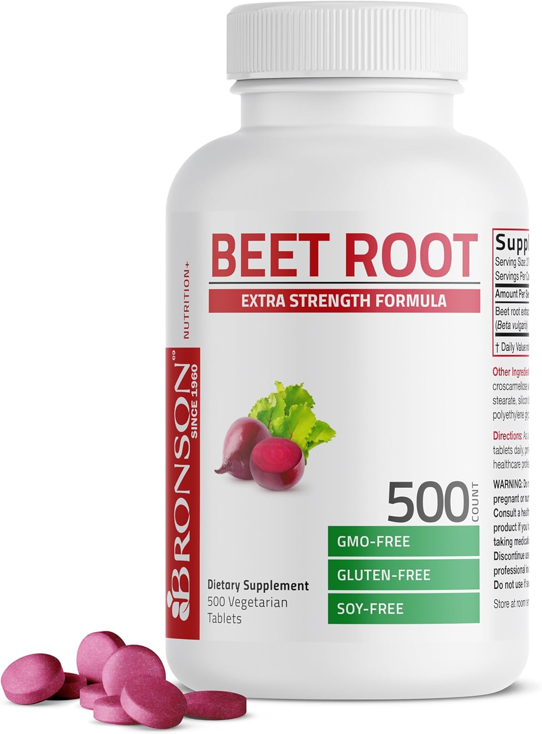 Bronson Beet Root Extra Strength, Non-GMO, 500 Vegetarian Tablets - görsel 1