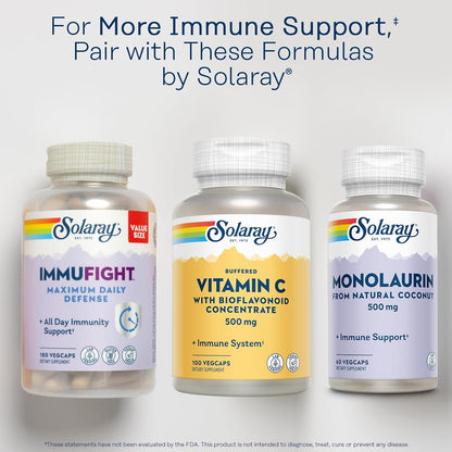 SOLARAY Buffered Vitamin C 500mg with Bioflavonoids, Rose Hips and Acerola Cherry - Immune Support Supplement - Gentle on the Stomach, Vegan, Lab Verified - 100 Veg Capsules