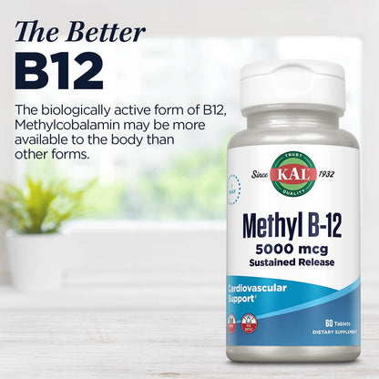 KAL Vitamin B12 Methylcobalamin 5000mcg – Fast Dissolving ActivMelts, Natural Raspberry Flavour, 90 Micro Tabs