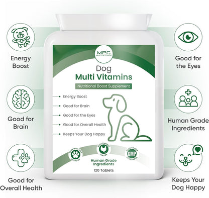 Dog Multivitamin 22-in-1 – Dog Vitamins and Supplements with Calcium, Zinc, Iron & Full B-Complex | Immune, Skin & Coat, Bone & Joint Support | Chicken Flavour Tablets | UK GMP | 120 Ct