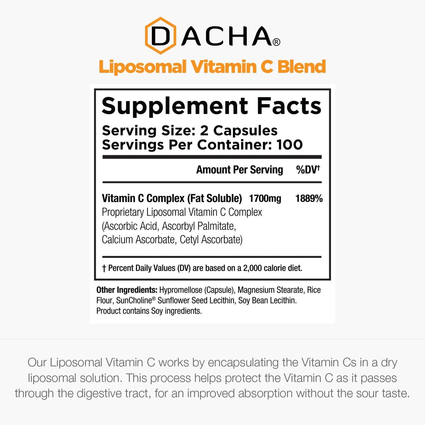 DACHA Natural Liposomal Vitamin C - 1700mg, 200 Capsules, High Absorption, Vegan - görsel 4
