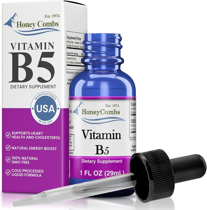 HoneyCombs Vitamin B5 Drops – Liquid Pantothenic Acid Supplement, Vegan, Fast Absorbing, 50 mg per Serving (500% NRV)