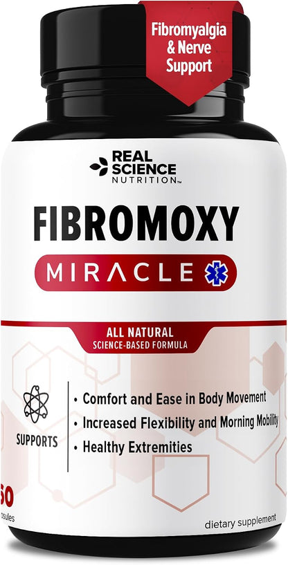 Real Science Fibromoxy Miracle – Natural Fibromyalgia Support Supplement for Pain, Stiffness & Fatigue with Vitamins B6, B12, C, D, K + Nitric Oxide Support – Neurological & Circulatory Aid, 60 Capsules