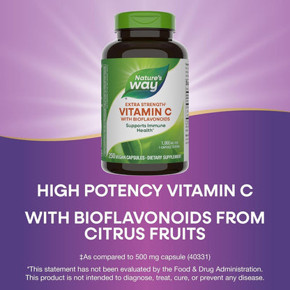 Nature's Way Extra Strength Vitamin C with Bioflavonoids, 1000 mg, 250 Vegan Capsules
