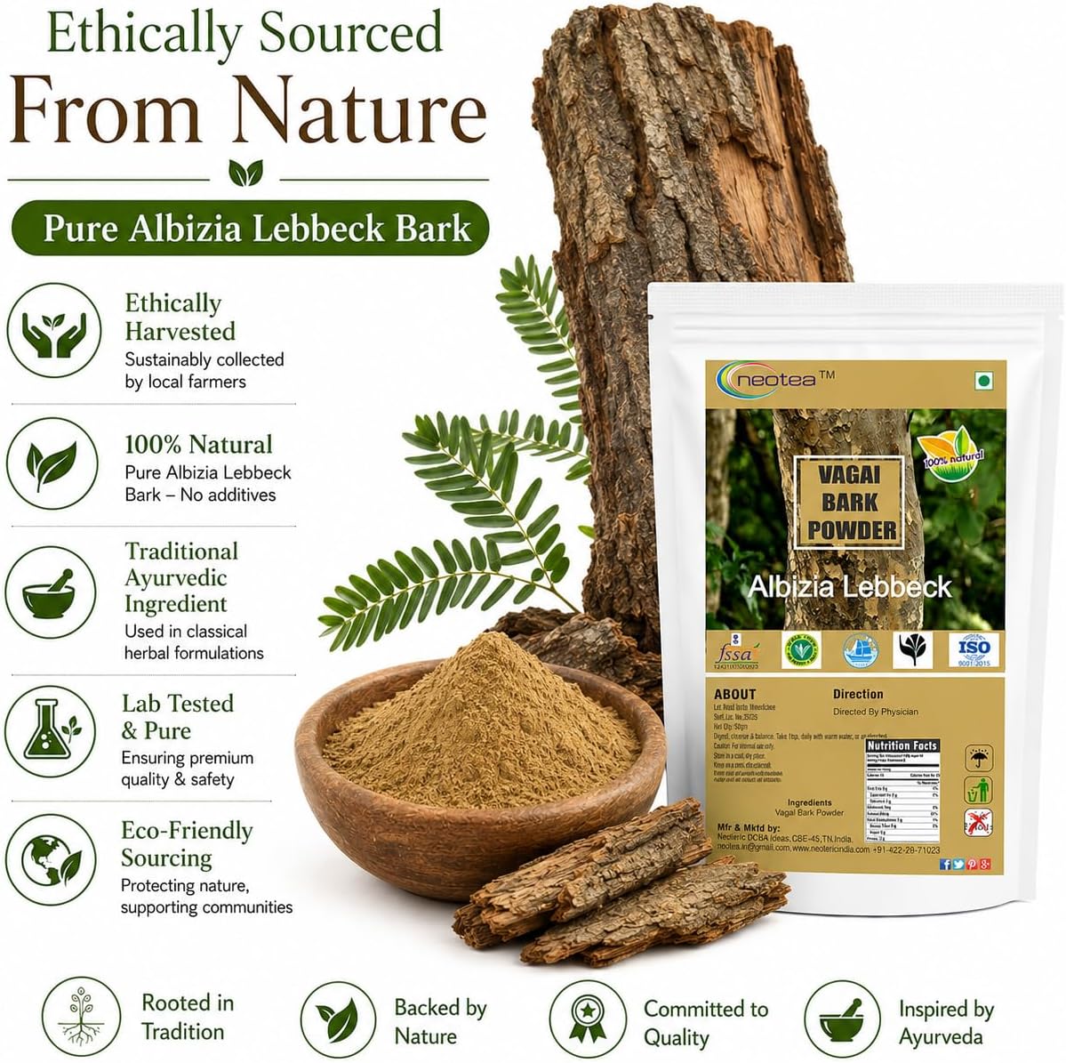 neotea Albizia Lebbeck (Vagai Bark) Powder, 1kg - görsel 3