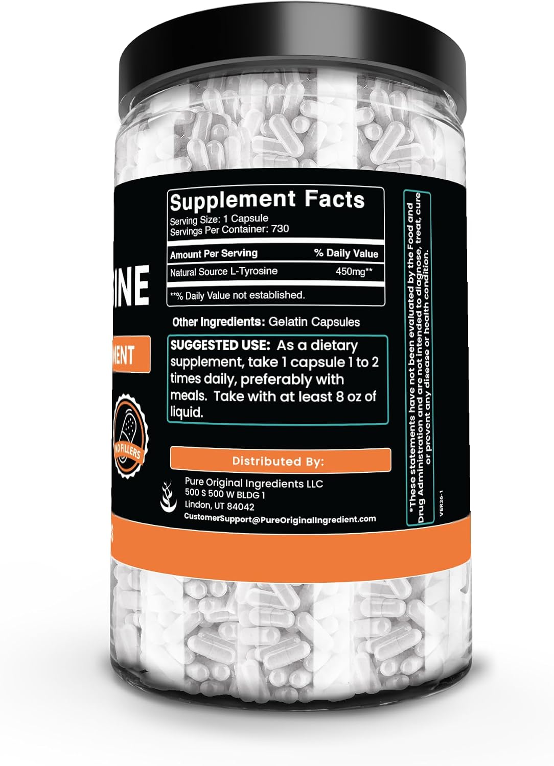 PURE ORIGINAL INGREDIENTS L-Tyrosine (730 Capsules) – No Fillers, Lab Verified - görsel 2