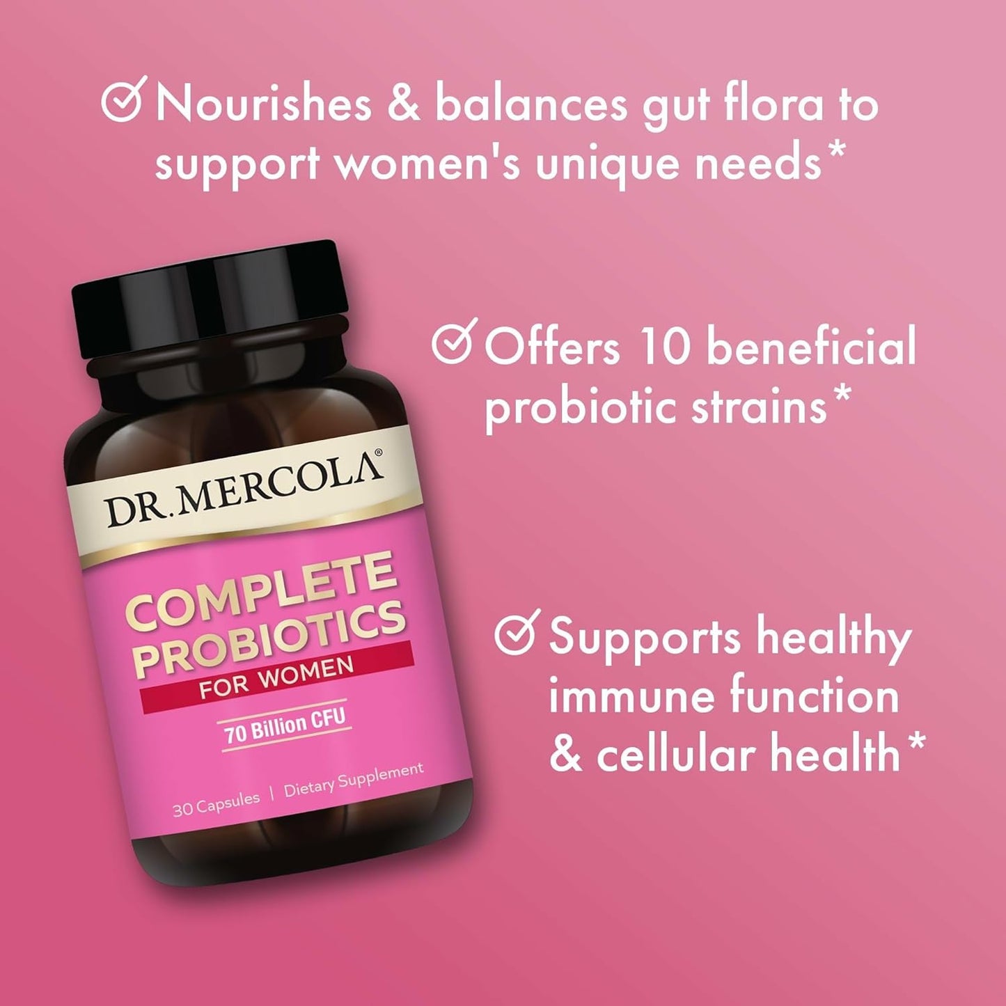 Dr. Mercola Complete Probiotics for Women - Supports Gut, Vaginal & Immune Health - Contains Lactobacillus Strains - Non-GMO, Gluten-Free & Soya-Free - 30 Capsules (30 Servings) - görsel 4