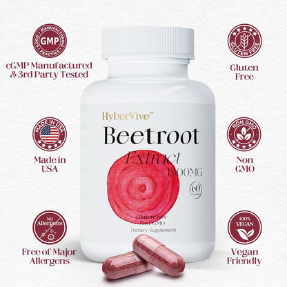 HyberVive Beet Root Powder Capsules – 1300mg, 60 Vegan Capsules
