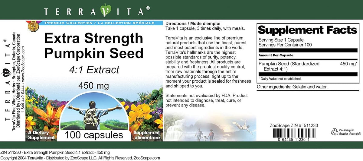 Extra Strength Pumpkin Seed 4:1 Extract - 450 mg (100 Capsules) - görsel 4