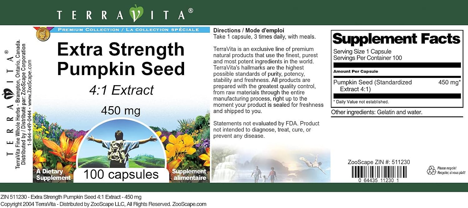 Extra Strength Pumpkin Seed 4:1 Extract - 450 mg (100 Capsules) - görsel 4
