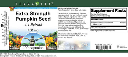 Extra Strength Pumpkin Seed 4:1 Extract - 450 mg (100 Capsules)