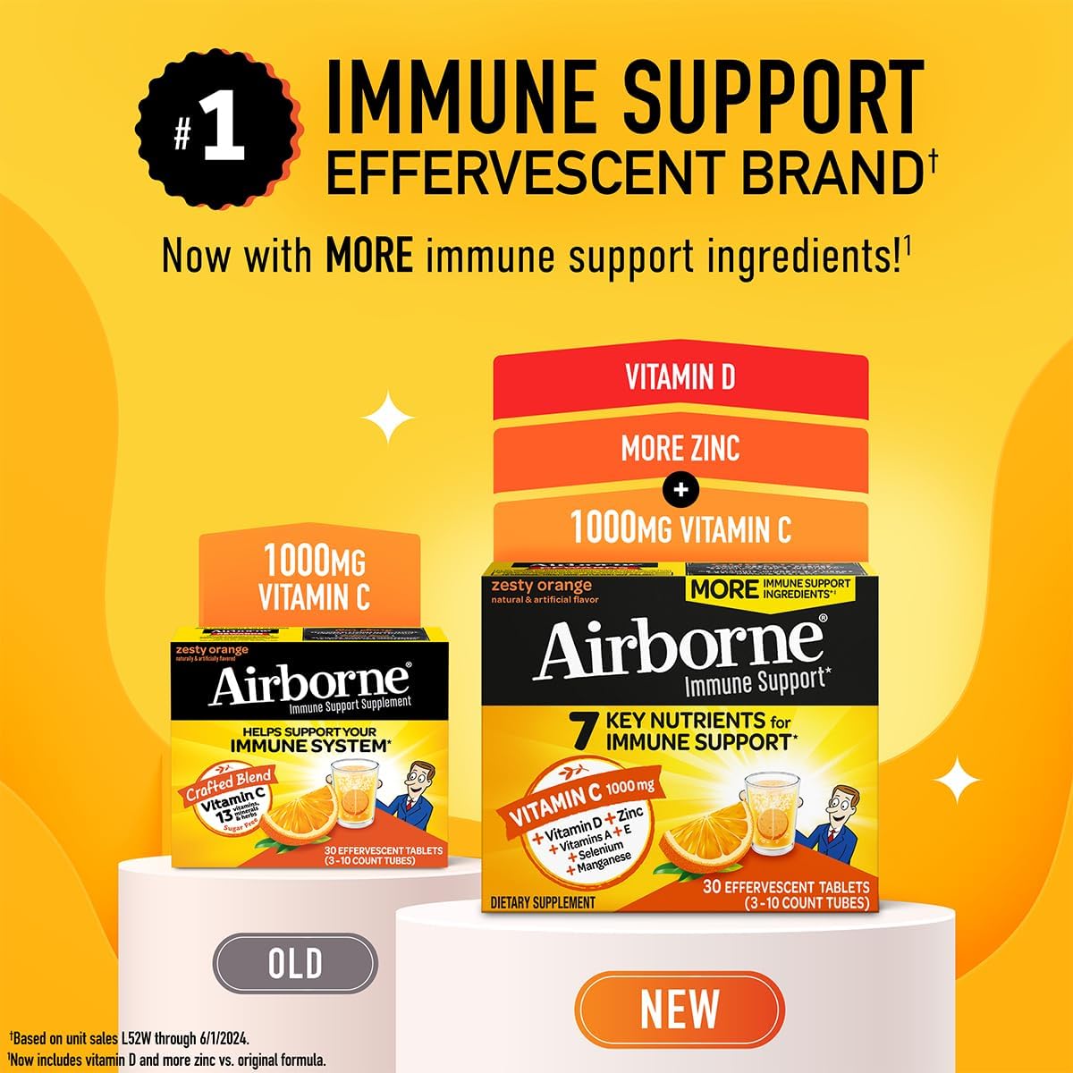 Airborne 1000mg Vitamin C + Zinc Sugar Free Immune Support Effervescent Tablets, Zesty Orange, 30 Tablets (3 Pack) - görsel 8