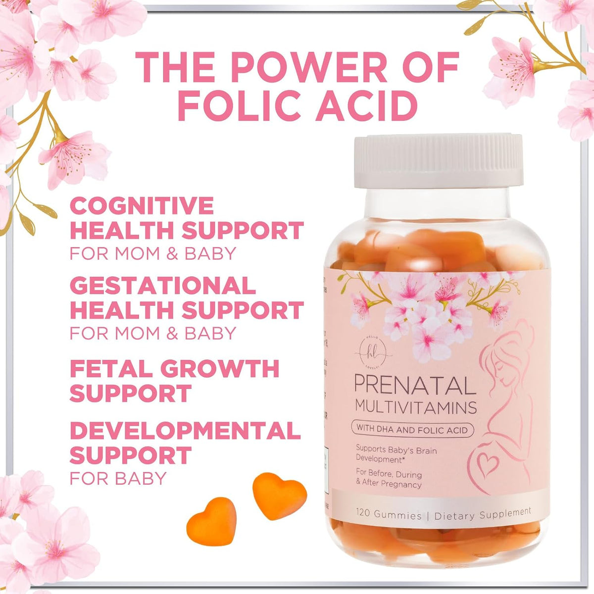Hello Lovely Prenatal Vitamins Gummies – Complete Pregnancy Multivitamin with DHA, Folate & Choline – Orange Flavour – 120 Gummies - görsel 6