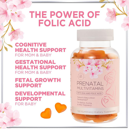 Hello Lovely Prenatal Vitamins Gummies – Complete Pregnancy Multivitamin with DHA, Folate & Choline – Orange Flavour – 120 Gummies