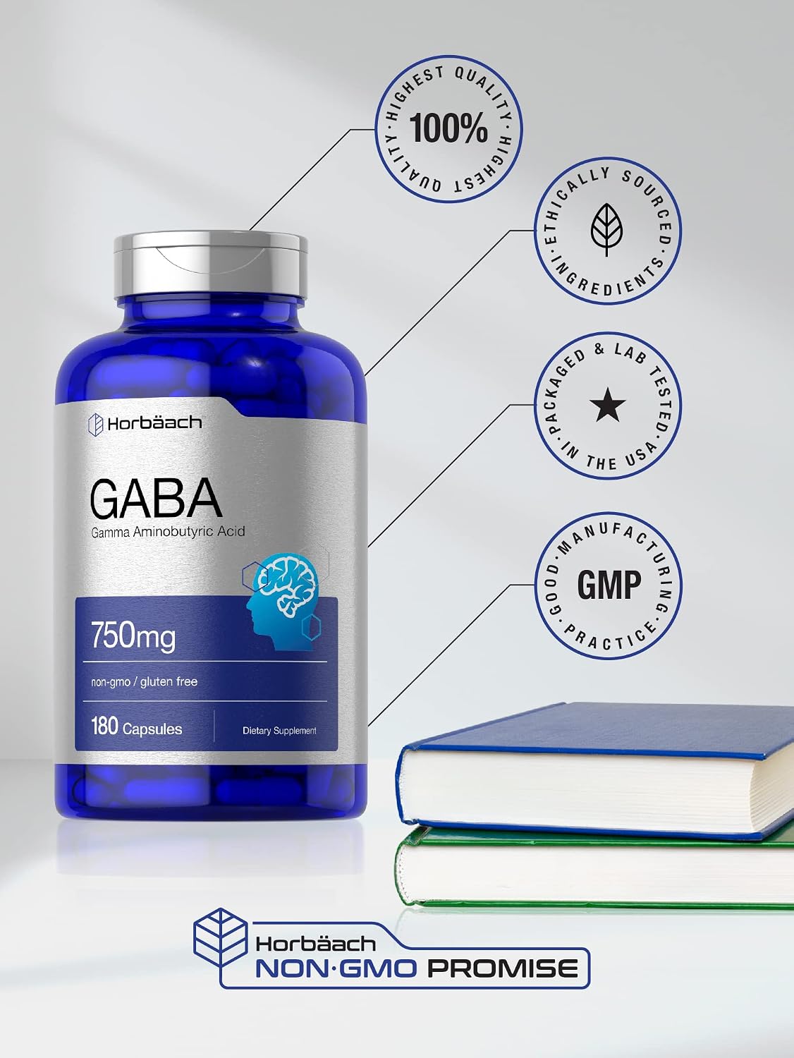 Horbäach GABA 750mg | 180 Capsules | Gamma-Aminobutyric Acid Food Supplement - görsel 5