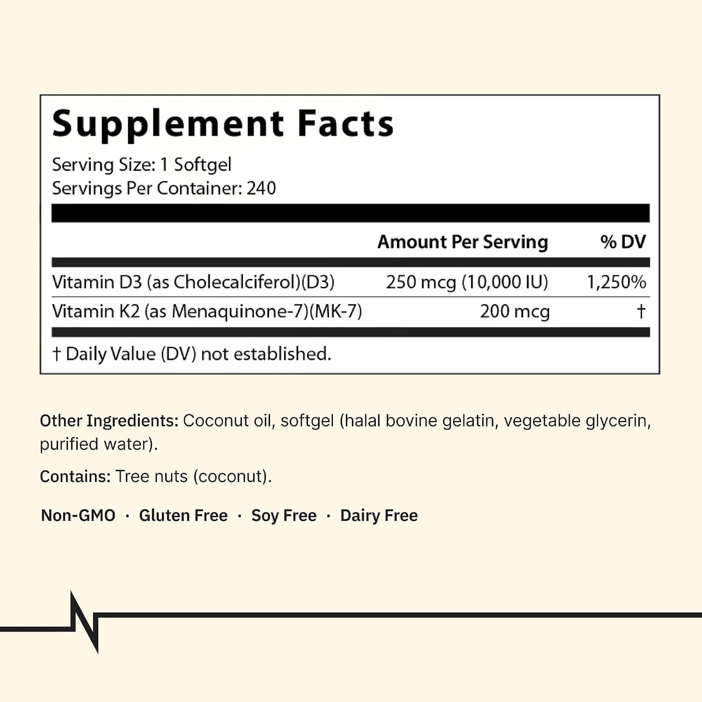 NATUREVOL Vitamin D3 10,000 IU + K2 200mcg with Coconut Oil - 240 Soft gel capsules - görsel 4