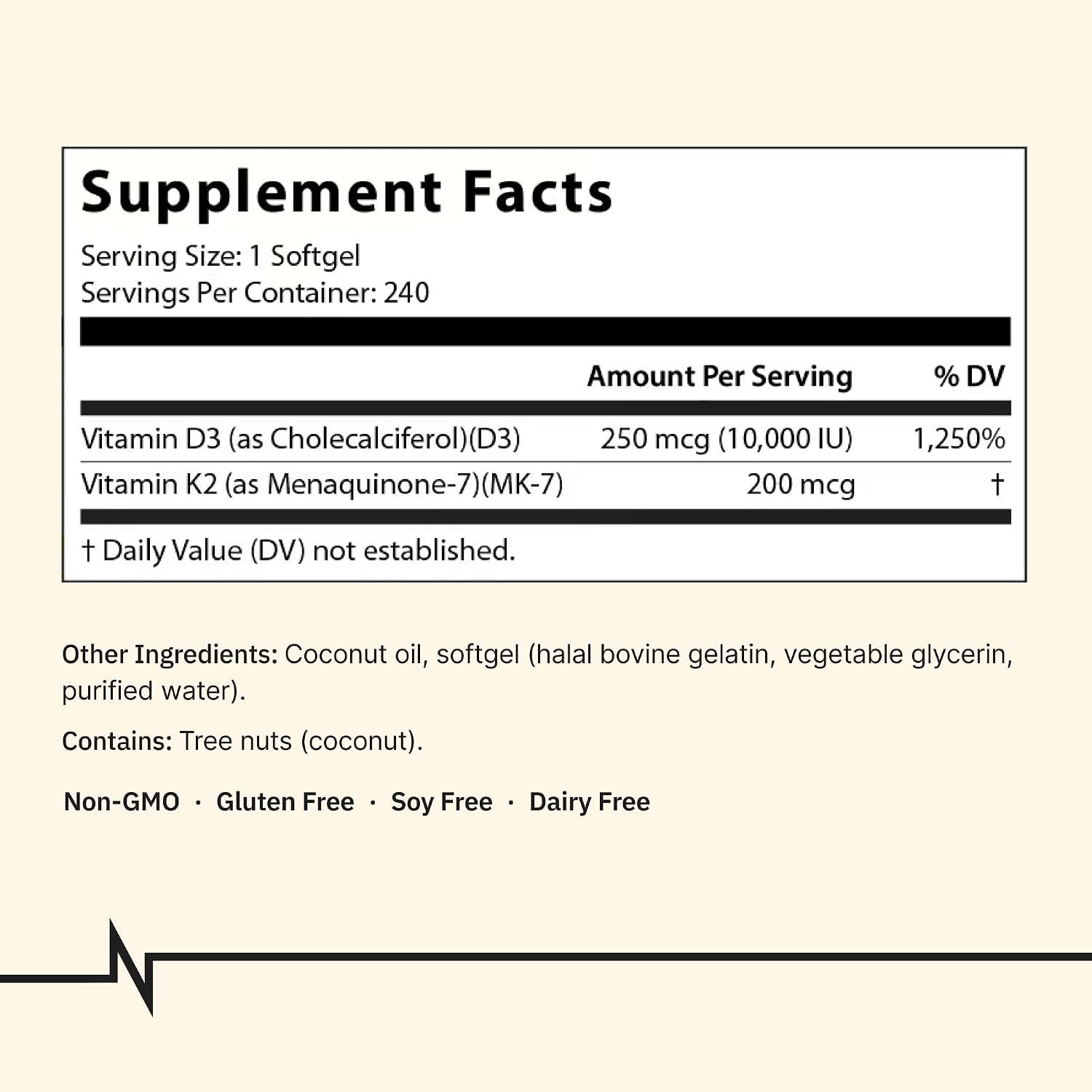 NATUREVOL Vitamin D3 10,000 IU + K2 200mcg with Coconut Oil - 240 Soft gel capsules - görsel 4