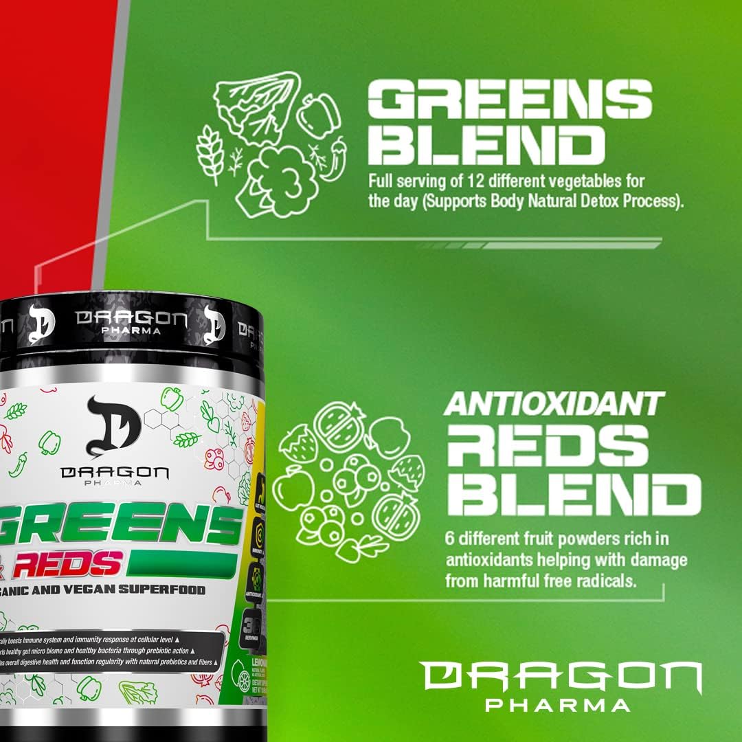 DRAGON PHARMA Greens and Reds Superfood Powder, 30 Servings (Original) - görsel 4