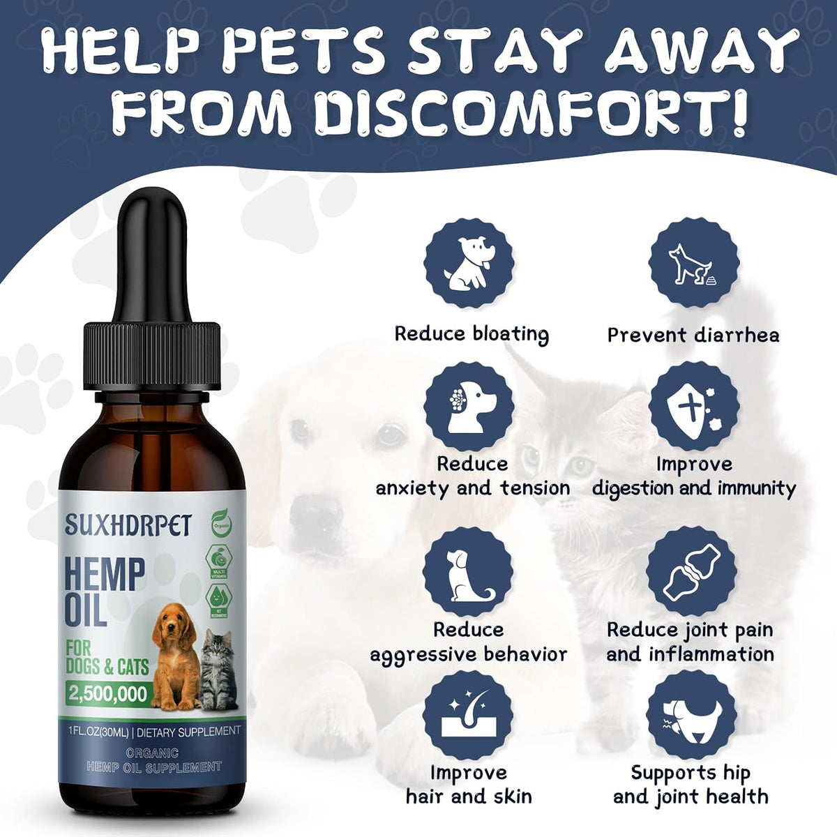 Organic Hemp Oil for Dogs and Cats - Omega-3 6 9 Supplement - Liquid Drops - görsel 2