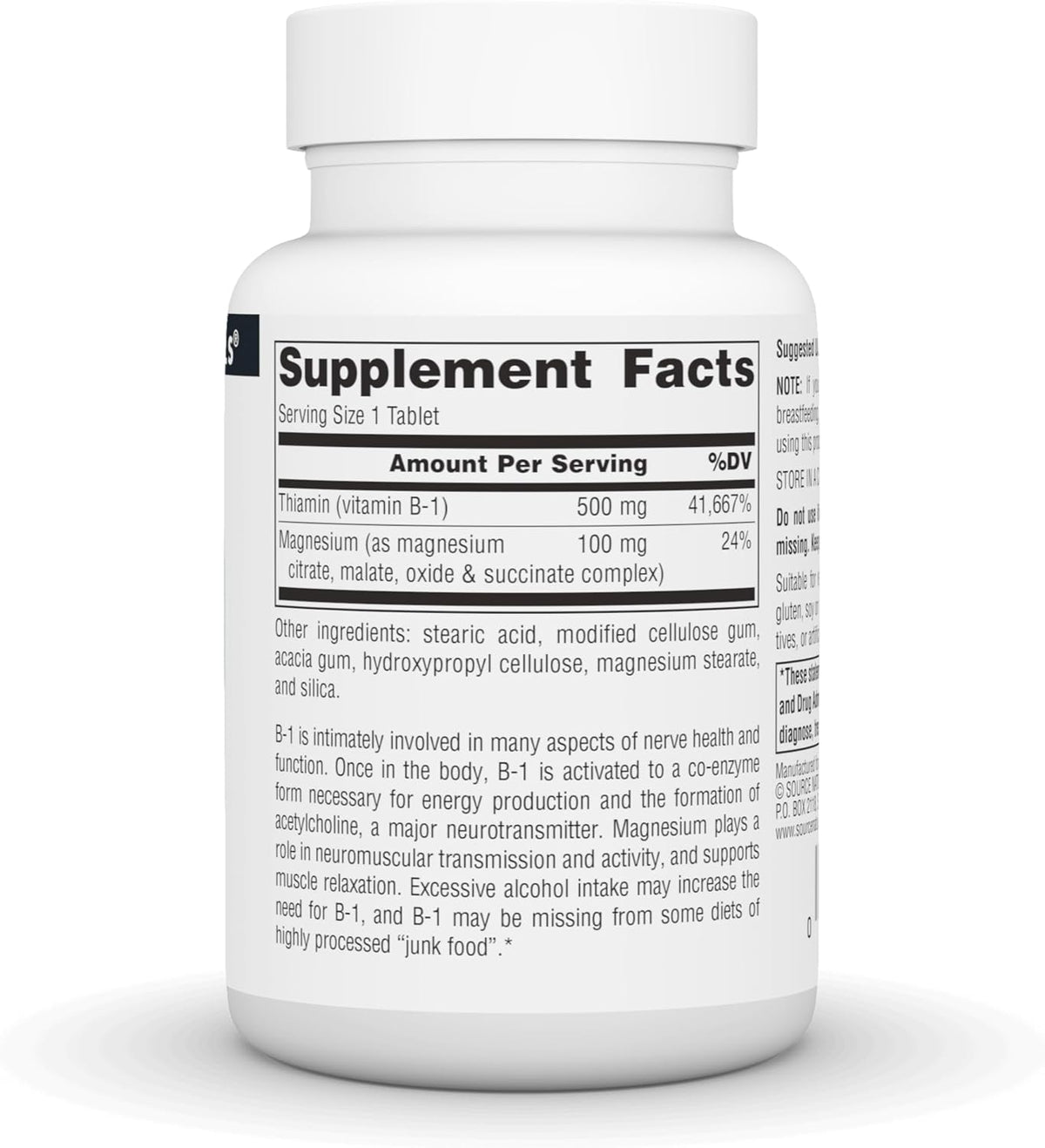 Source Naturals Vitamin B1 (Thiamine) 500mg - High Potency, 50 Tablets - görsel 2