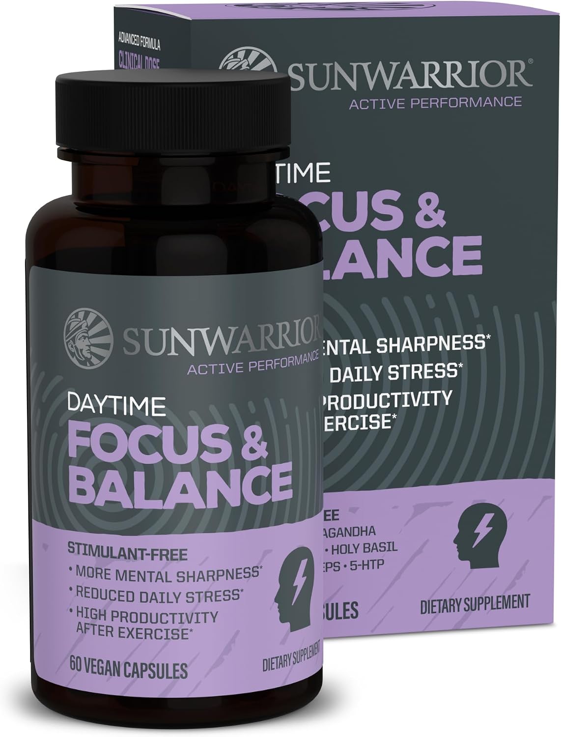 Sunwarrior Active Focus & Balance - Adaptogenic Nootropic Blend with Ashwagandha, Rhodiola, Reishi and 5-HTP (60 Vegan Capsules) - görsel 1