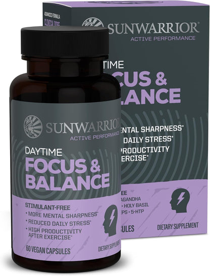 Sunwarrior Active Focus & Balance - Adaptogenic Nootropic Blend with Ashwagandha, Rhodiola, Reishi and 5-HTP (60 Vegan Capsules)