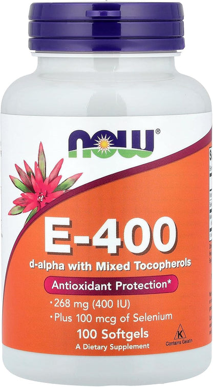 Now Foods E-400 D-Alpha with Mixed Tocopherols, 268 mg (400 IU), 100 Softgels
