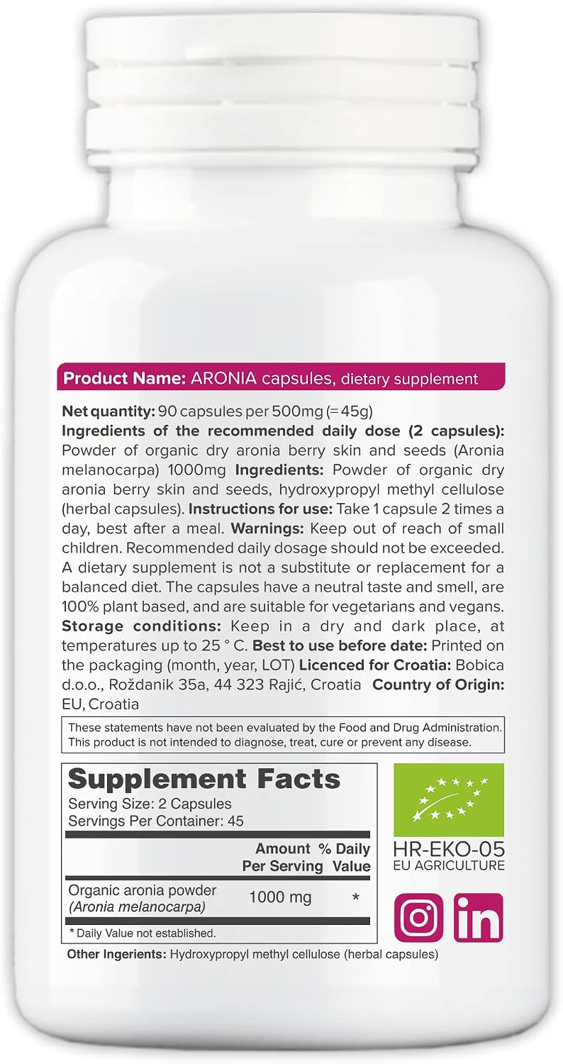 Organic Aronia Berry Capsules – Black Chokeberry Supplement – 500mg, 90 Vegan Capsules - görsel 2