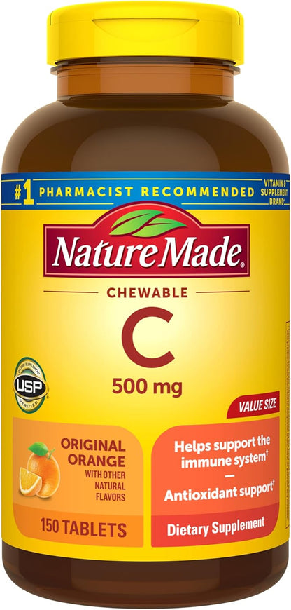 Nature Made Vitamin C 500 mg Chewable Tablets, Orange Flavour - Pack of 4 (240 Tablets)